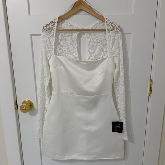 Lulus Dresses & Skirts - Lulus White Lace Long Sleeve Mini Dress Bridal Shower NWT Size M